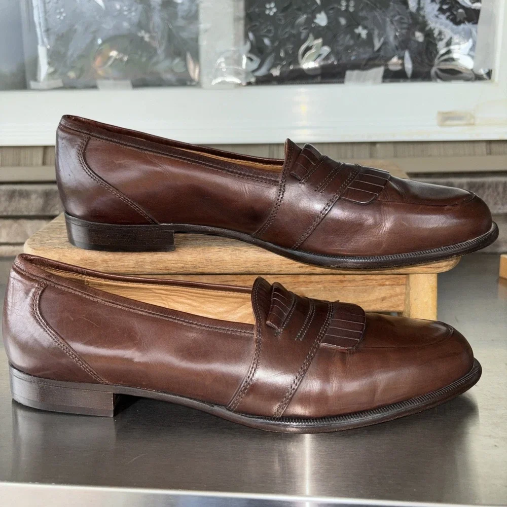 Bostonian Mens Vero Italian Florentine Saddle Brown Slip On 11 M 24752-513 EUC